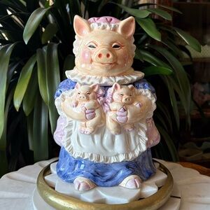 Vintage 90s Heritage Mint Mama Pig and Piglets Cookie Jar Ceramic Kitchen Decor